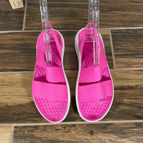 CROCS LiteRide Stretch Womens Sz 10 Shoes Electric Pink Open Toe Strappy Sandals - Picture 12 of 14